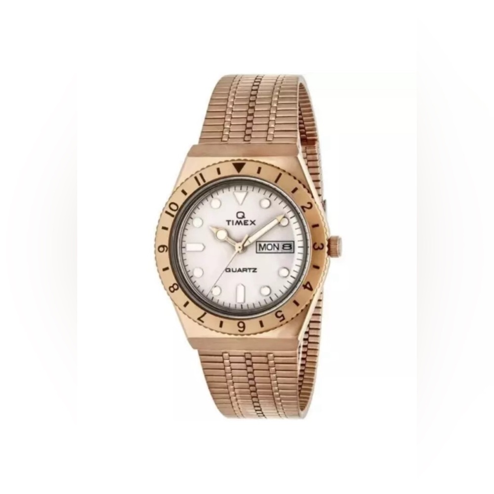 Timex Q Re-issue TW2U95700VQ Unisex 35mm Rose Gold S/Steel Day / Date Watch NWT